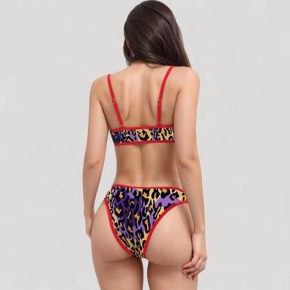 Anna-Kaci Women's Two Piece Bikini Set with Floral Print and Contrast Trim Scoop Neck and High Leg Bottoms