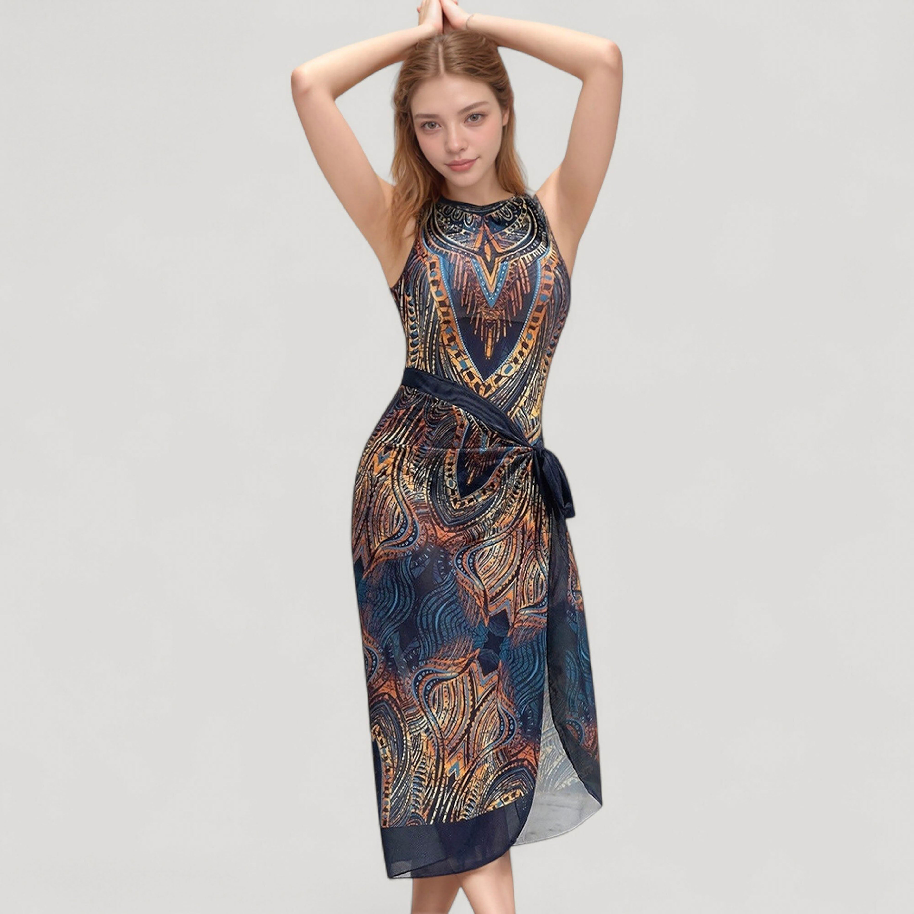 Anna-Kaci Women's Tribal Print One Piece Swimsuit with High Neckline and Sculpting Silhouette