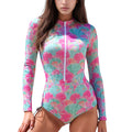 Anna-Kaci Women's Long Sleeve One Piece Swimsuit with Zip Front and Abstract Fan Shell Print