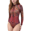 Anna-Kaci Women's Long Sleeve One Piece Swimsuit with Tribal Inspired Print and Front Zipper Detail