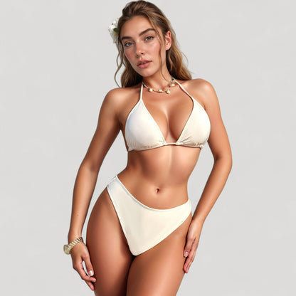Anna-Kaci Women's Three-Piece Lace Swimsuit Set with Long Sleeve Crop Top Triangle Bikini and Ruched Mini Skirt Cover-Up