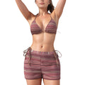 Anna-Kaci Women's Triangle Bikini Top with Matching Striped Elastic Waist Swim Shorts and Side Tie Details