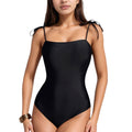 Anna-Kaci Women's Classic One Piece Swimsuit with Adjustable Shoulder Tie Straps and Straight Neckline
