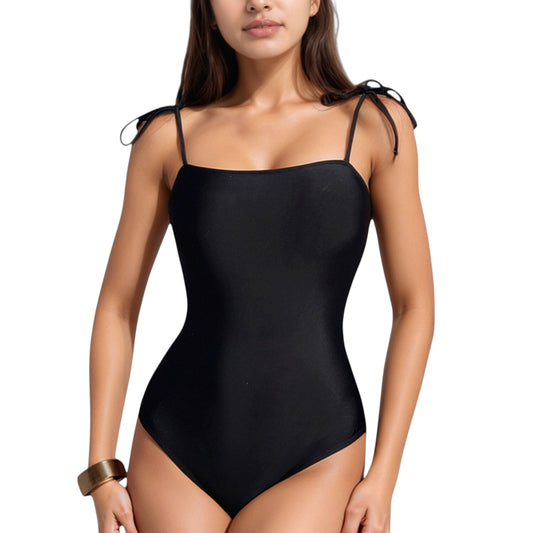 Anna-Kaci Women's Classic One Piece Swimsuit with Adjustable Shoulder Tie Straps and Straight Neckline