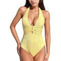 Anna-Kaci Swim Women's Ribbed Plunge One Piece Swimsuit with Halter Neckline and Keyhole Front Detail