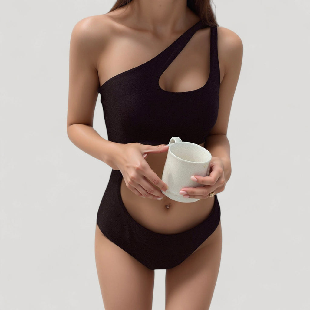 Anna-Kaci Women's One Shoulder Cutout Monokini Swimsuit with Asymmetrical Top and High Leg Bottom