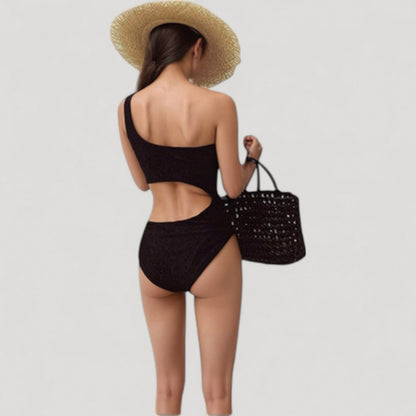Anna-Kaci Women's One Shoulder Cutout Monokini Swimsuit with Asymmetrical Top and High Leg Bottom