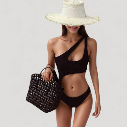 Anna-Kaci Women's One Shoulder Cutout Monokini Swimsuit with Asymmetrical Top and High Leg Bottom