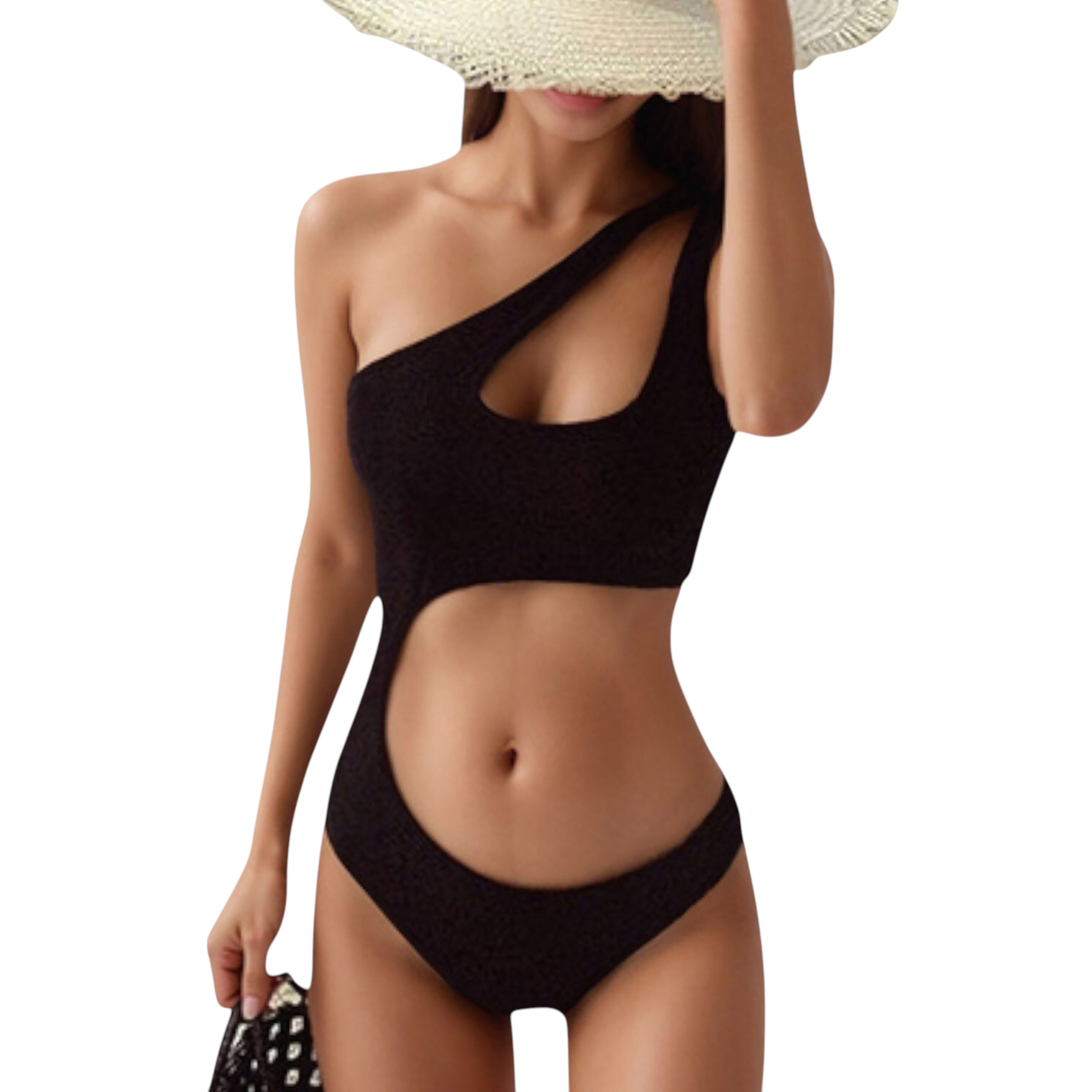 Anna-Kaci Women's One Shoulder Cutout Monokini Swimsuit with Asymmetrical Top and High Leg Bottom