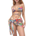 Anna-Kaci Women's Printed Bikini with Wrap Tie Straps and Matching Side Tie Mini Skirt Cover-Up