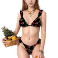 Anna-Kaci Women's Cherry Print Bikini Set with Triangle Top and Ruffle Strap Detail High Cut Bottom