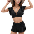 Anna-Kaci Women's Ruffle Sleeve Two Piece Swimsuit with Deep V Neck Top and High Waist Skirted Bottom