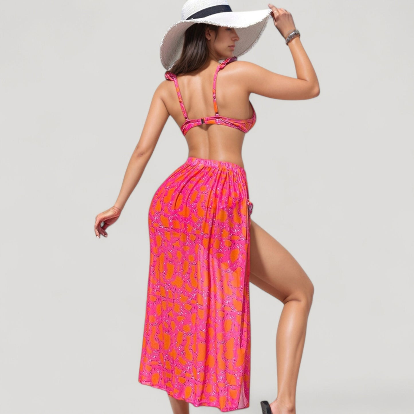 Anna-Kaci Swim Women's Ruffled Strap Bikini 3 Pcs Set with High Waist Bottom and Bold Abstract Print