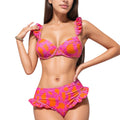 Anna-Kaci Swim Women's Ruffled Strap Bikini 3 Pcs Set with High Waist Bottom and Bold Abstract Print