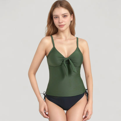 Anna-Kaci Swim Women's Tankini Top with Front Tie and Adjustable Side Bottoms Two Piece Swimsuit