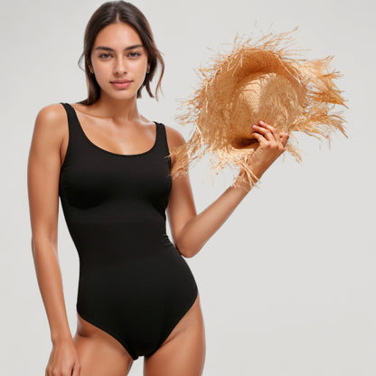 Anna-Kaci Swim Women's Scoop Neck One Piece Swimsuit with Wide Shoulder Straps and High Cut Leg