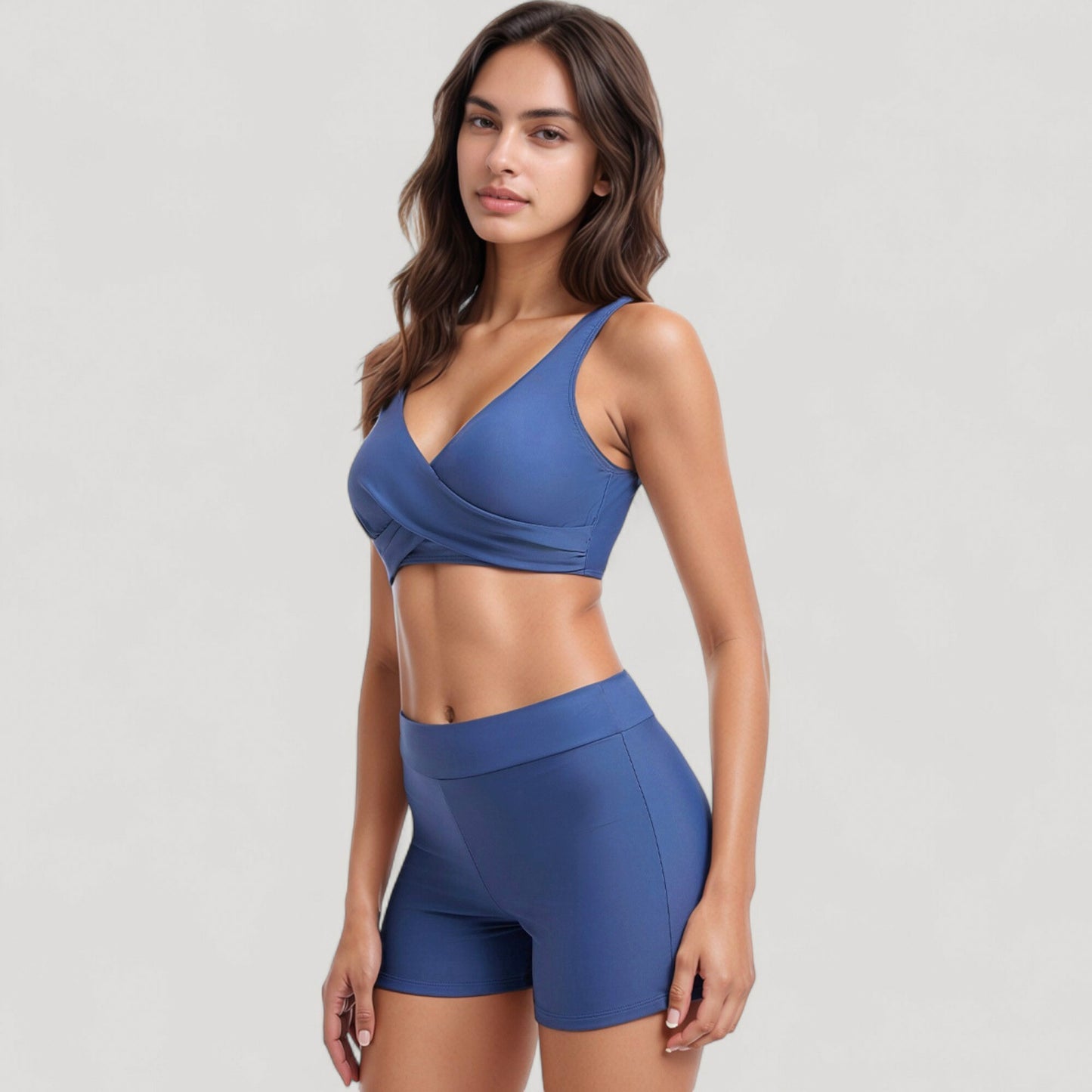 Anna-Kaci Swim Women's Twist Front Bikini Top and High Waist Swim Shorts Set with Supportive Wide Straps and Soft Stretch Fit