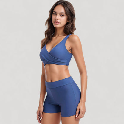 Anna-Kaci Swim Women's Twist Front Bikini Top and High Waist Swim Shorts Set with Supportive Wide Straps and Soft Stretch Fit