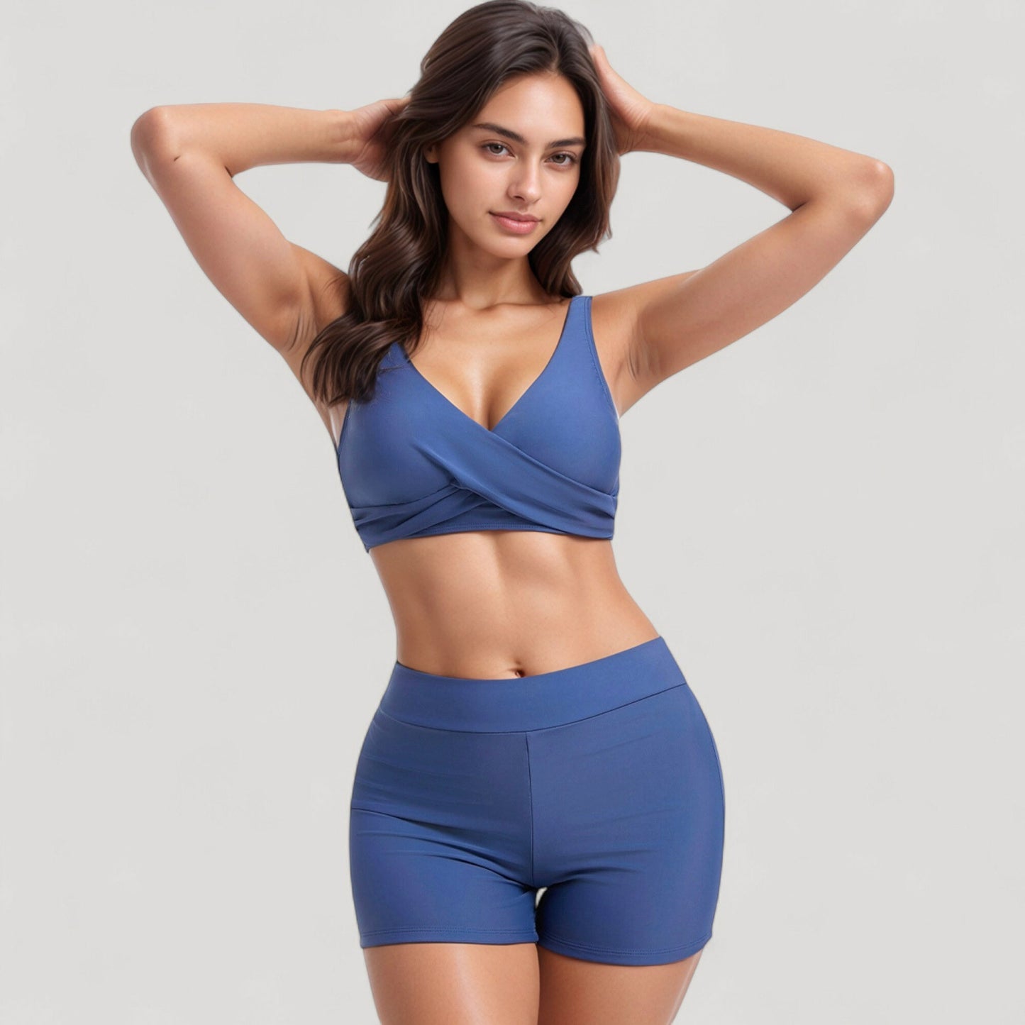 Anna-Kaci Swim Women's Twist Front Bikini Top and High Waist Swim Shorts Set with Supportive Wide Straps and Soft Stretch Fit