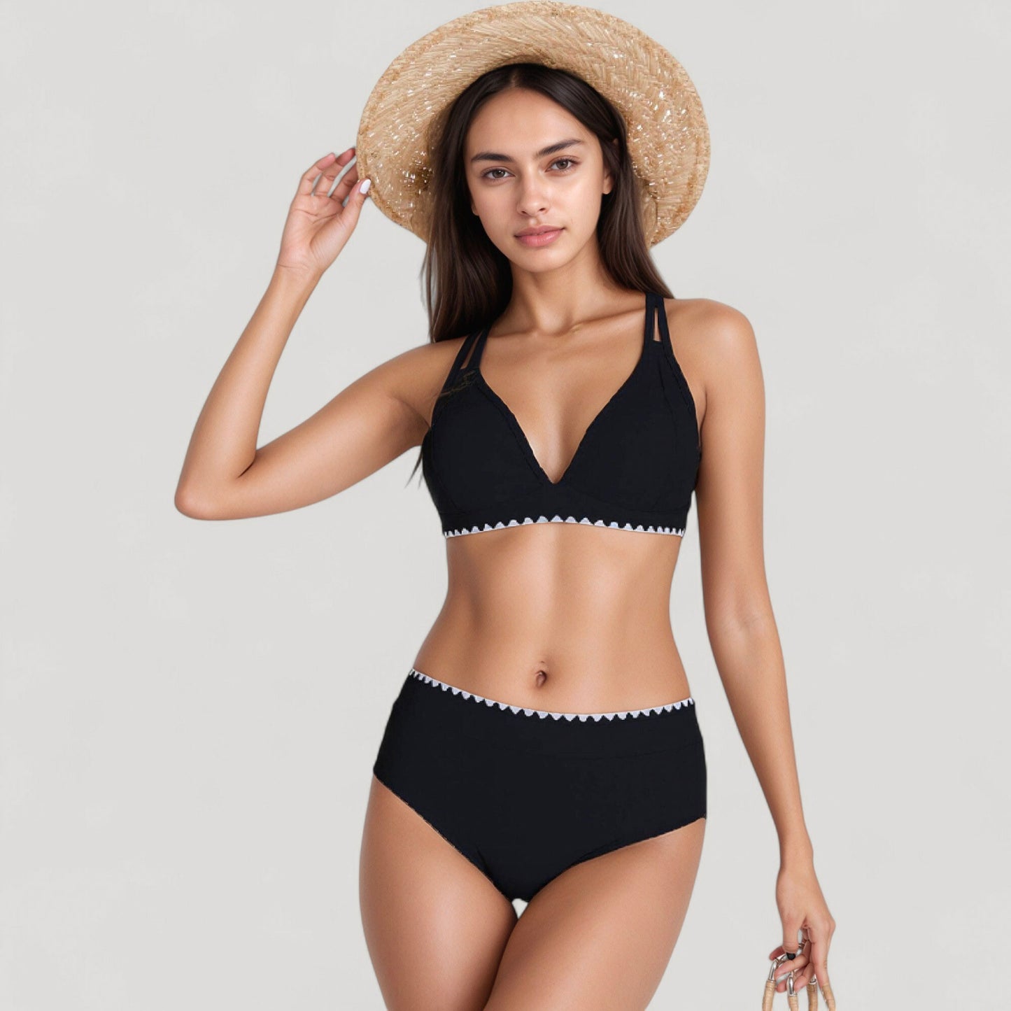 Anna-Kaci Swim Women's High Waist Bikini Set with Triangle Trim Details and Adjustable Straps for a Supportive and Flattering Beachwear Look