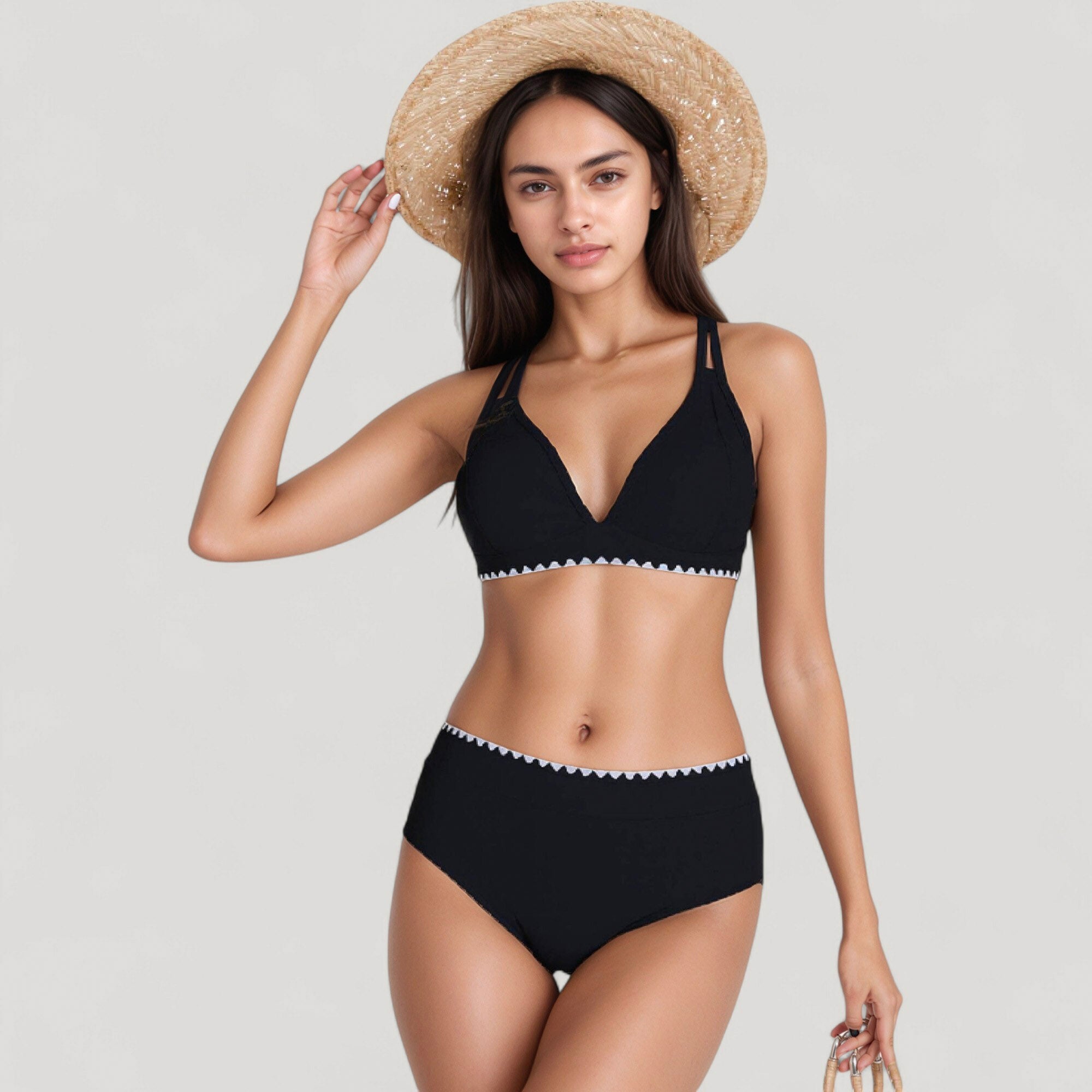 Anna-Kaci Swim Women's High Waist Bikini Set with Triangle Trim Details and Adjustable Straps for a Supportive and Flattering Beachwear Look