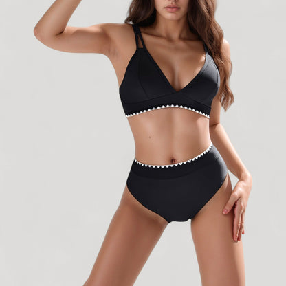 Anna-Kaci Swim Women's High Waist Bikini Set with Triangle Trim Details and Adjustable Straps for a Supportive and Flattering Beachwear Look