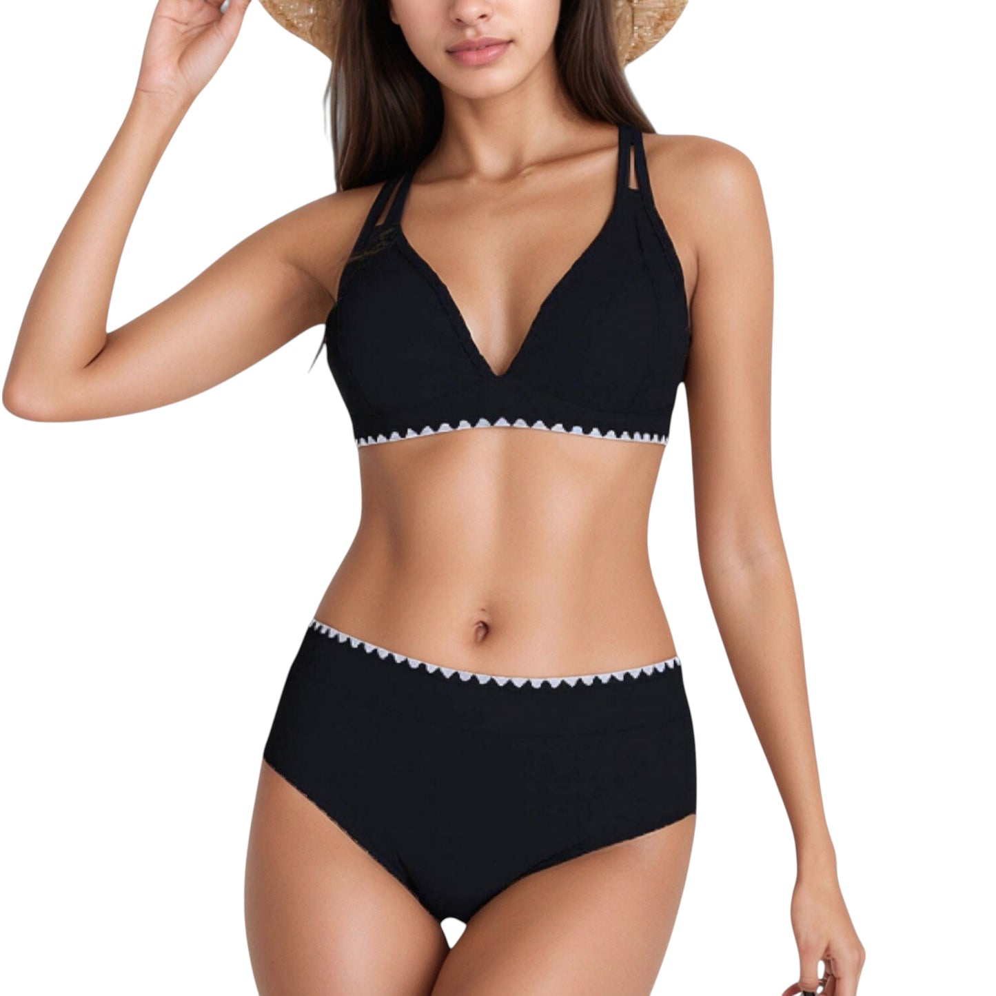 Anna-Kaci Swim Women's High Waist Bikini Set with Triangle Trim Details and Adjustable Straps for a Supportive and Flattering Beachwear Look