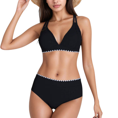 Anna-Kaci Swim Women's High Waist Bikini Set with Triangle Trim Details and Adjustable Straps for a Supportive and Flattering Beachwear Look