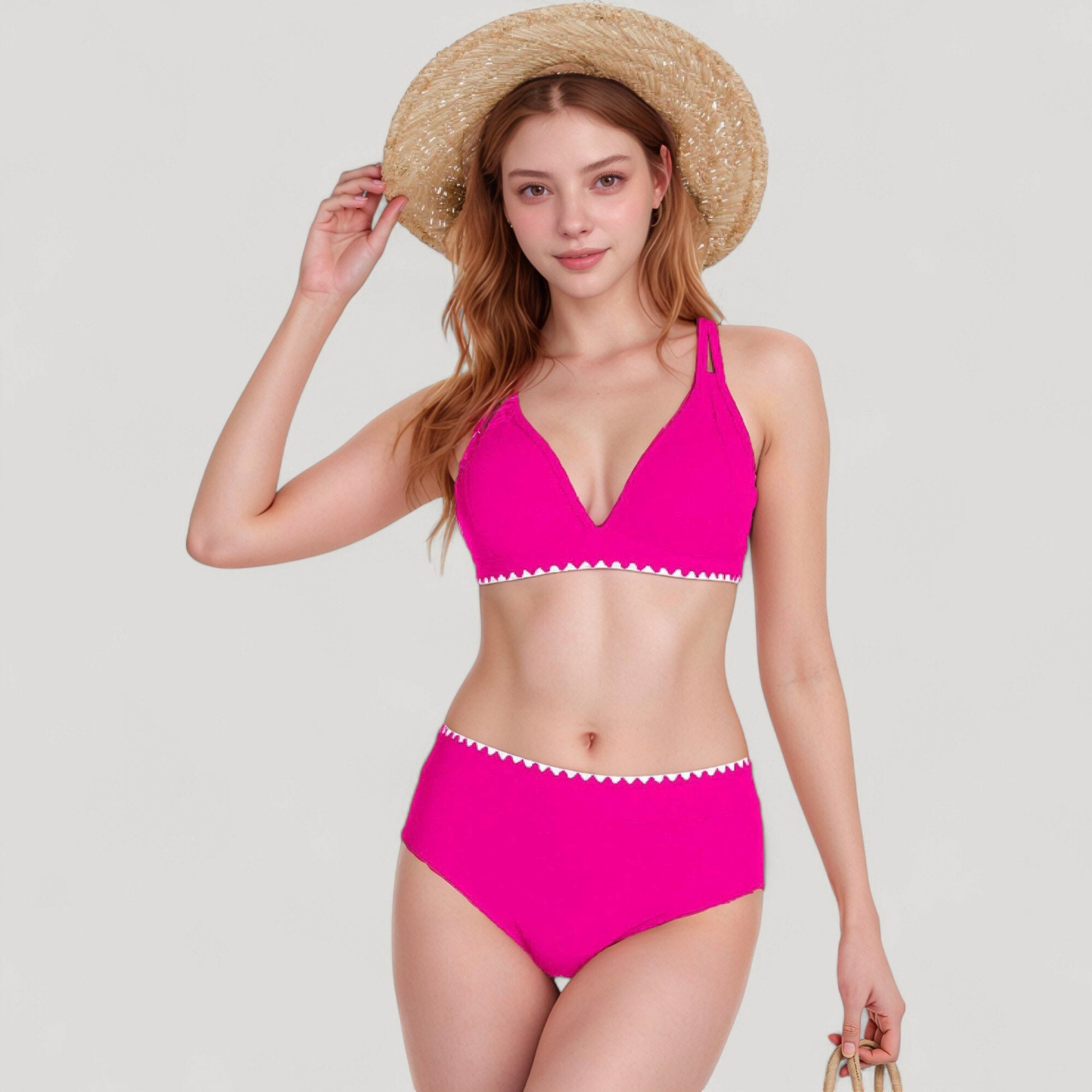 Anna-Kaci Swim Women's High Waist Bikini Set with Triangle Trim Details and Adjustable Straps for a Supportive and Flattering Beachwear Look