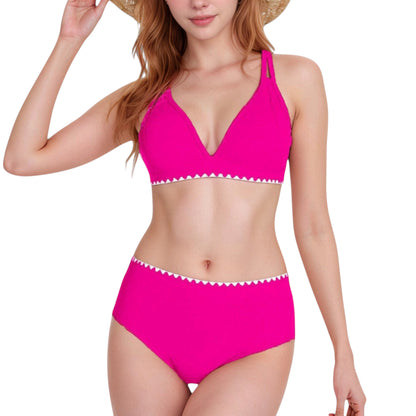 Anna-Kaci Swim Women's High Waist Bikini Set with Triangle Trim Details and Adjustable Straps for a Supportive and Flattering Beachwear Look