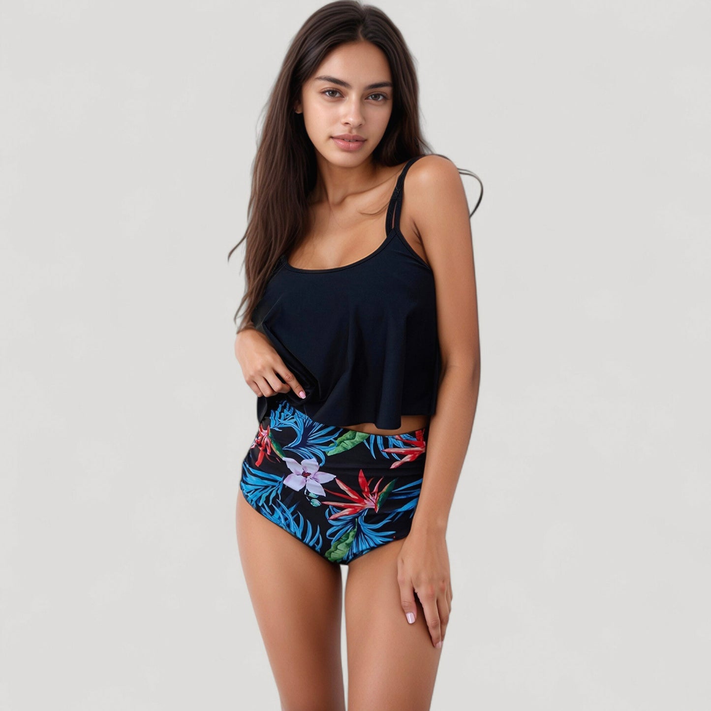 Anna-Kaci Swim Women's Tankini Swimsuit with Loose Flowy Top and Tropical High Waist Bottom for Comfortable and Stylish Beachwear