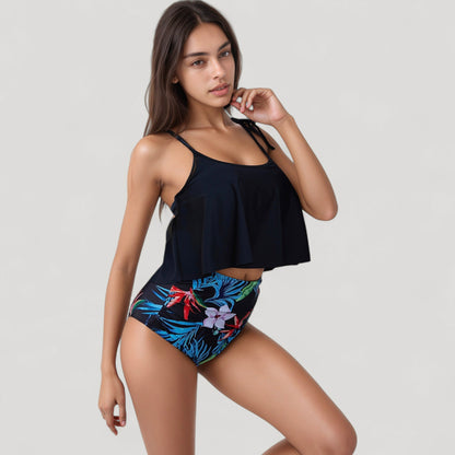 Anna-Kaci Swim Women's Tankini Swimsuit with Loose Flowy Top and Tropical High Waist Bottom for Comfortable and Stylish Beachwear