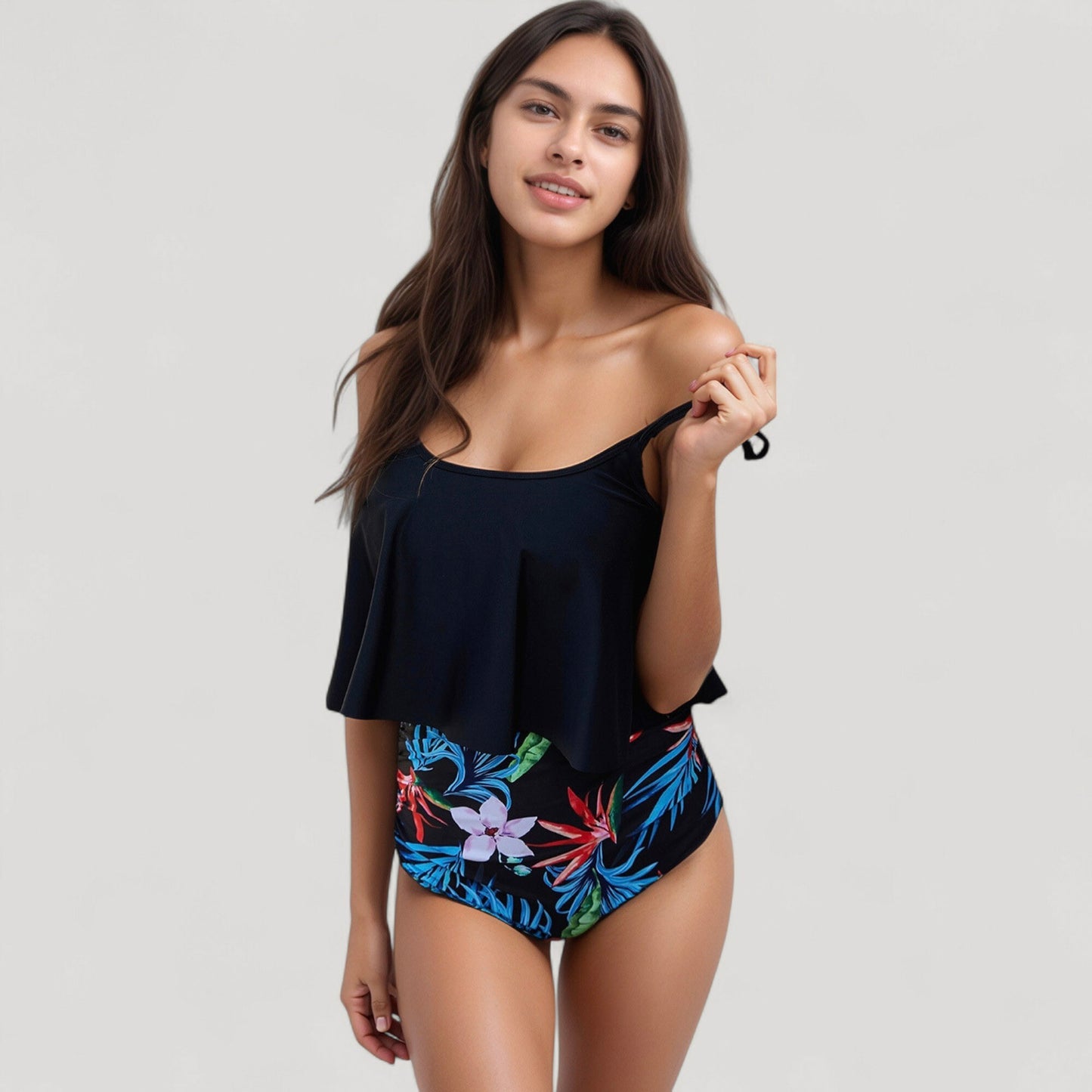Anna-Kaci Swim Women's Tankini Swimsuit with Loose Flowy Top and Tropical High Waist Bottom for Comfortable and Stylish Beachwear