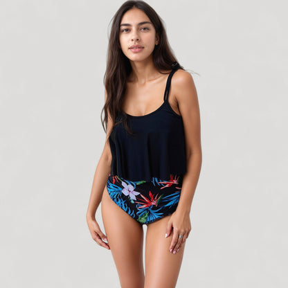Anna-Kaci Swim Women's Tankini Swimsuit with Loose Flowy Top and Tropical High Waist Bottom for Comfortable and Stylish Beachwear