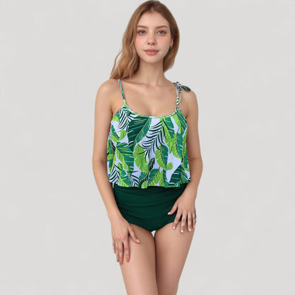 Anna-Kaci Swim Women's Tankini Swimsuit with Loose Flowy Top and Tropical High Waist Bottom for Comfortable and Stylish Beachwear