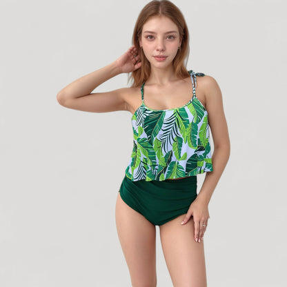 Anna-Kaci Swim Women's Tankini Swimsuit with Loose Flowy Top and Tropical High Waist Bottom for Comfortable and Stylish Beachwear