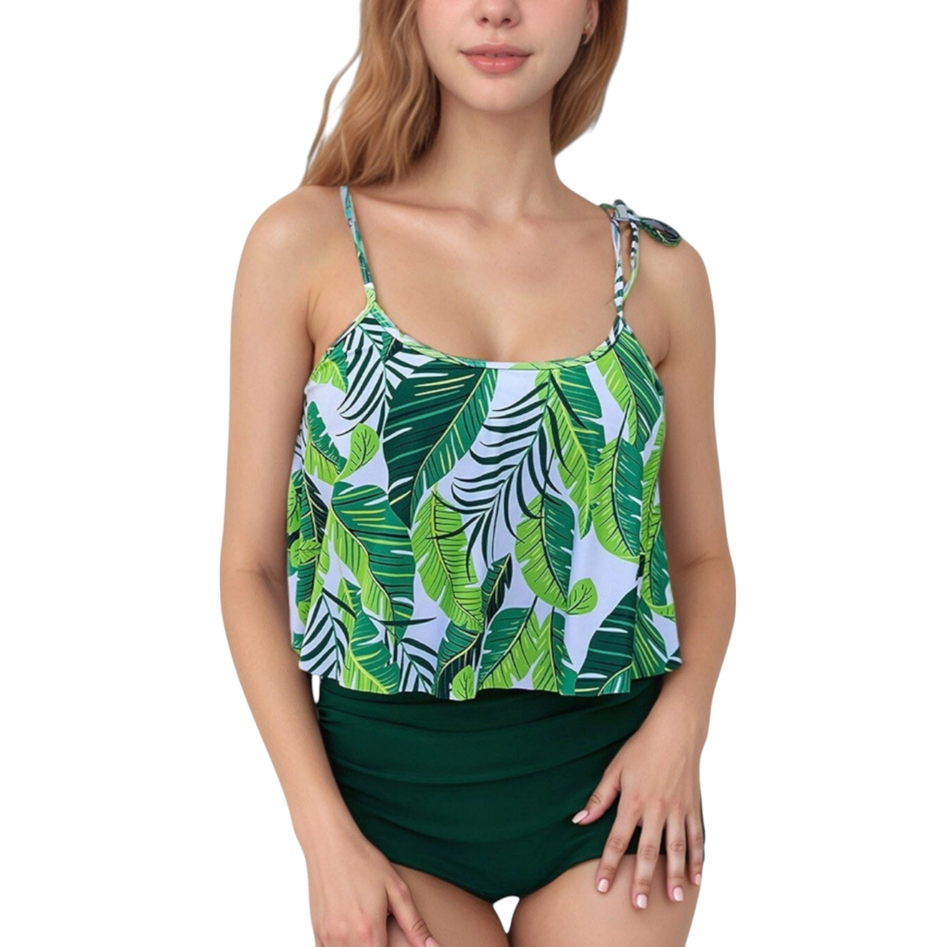 Anna-Kaci Swim Women's Tankini Swimsuit with Loose Flowy Top and Tropical High Waist Bottom for Comfortable and Stylish Beachwear