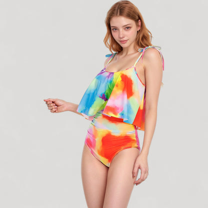 Anna-Kaci Swim Women's Tankini Swimsuit with Loose Flowy Top and Tropical High Waist Bottom for Comfortable and Stylish Beachwear