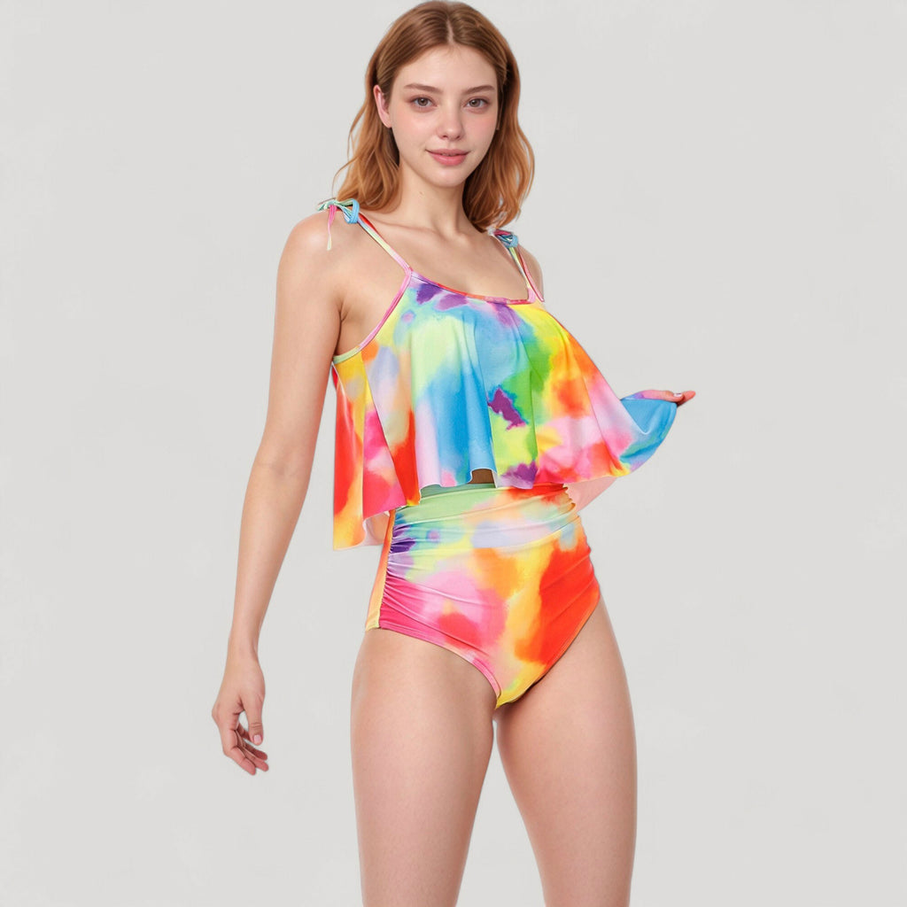 Anna-Kaci Swim Women's Tankini Swimsuit with Loose Flowy Top and Tropical High Waist Bottom for Comfortable and Stylish Beachwear