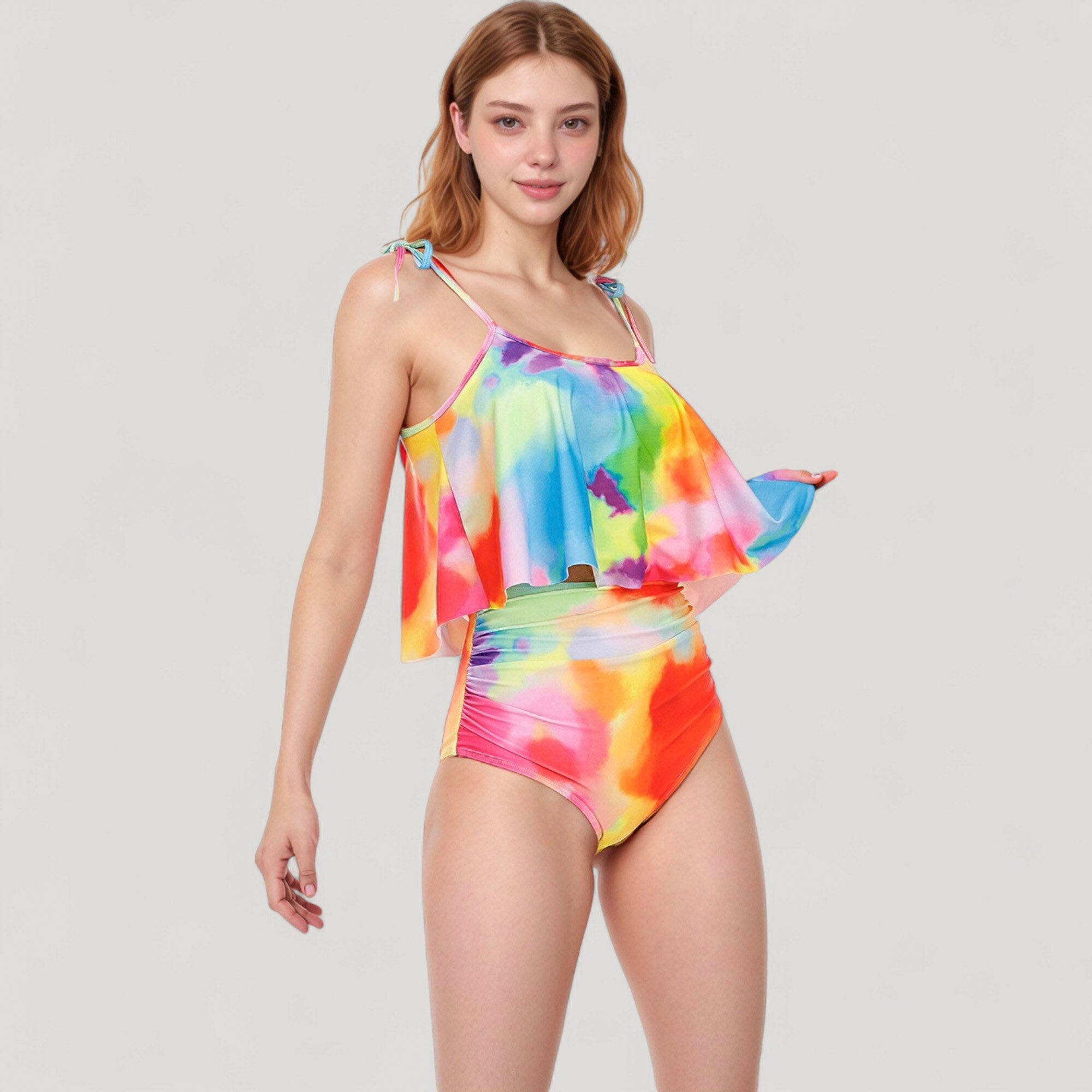 Anna-Kaci Swim Women's Tankini Swimsuit with Loose Flowy Top and Tropical High Waist Bottom for Comfortable and Stylish Beachwear