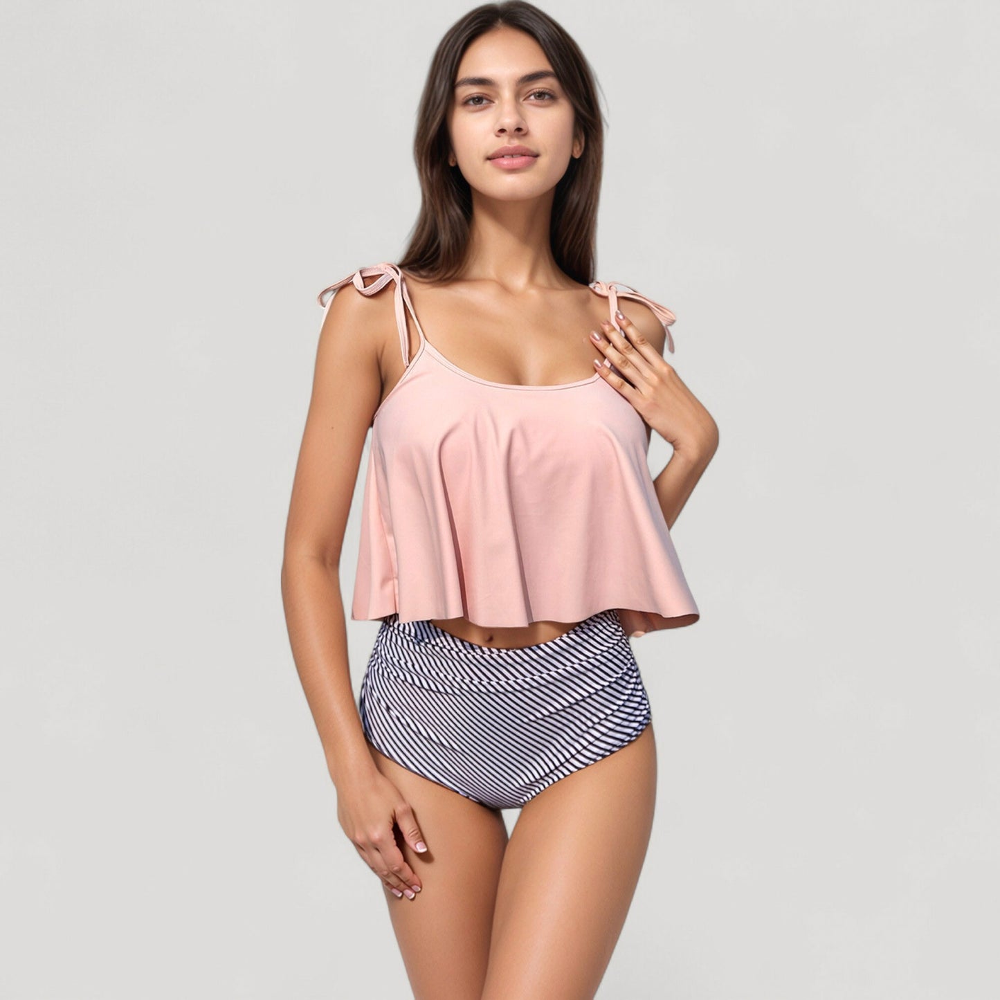 Anna-Kaci Swim Women's Tankini Swimsuit with Loose Flowy Top and Tropical High Waist Bottom for Comfortable and Stylish Beachwear