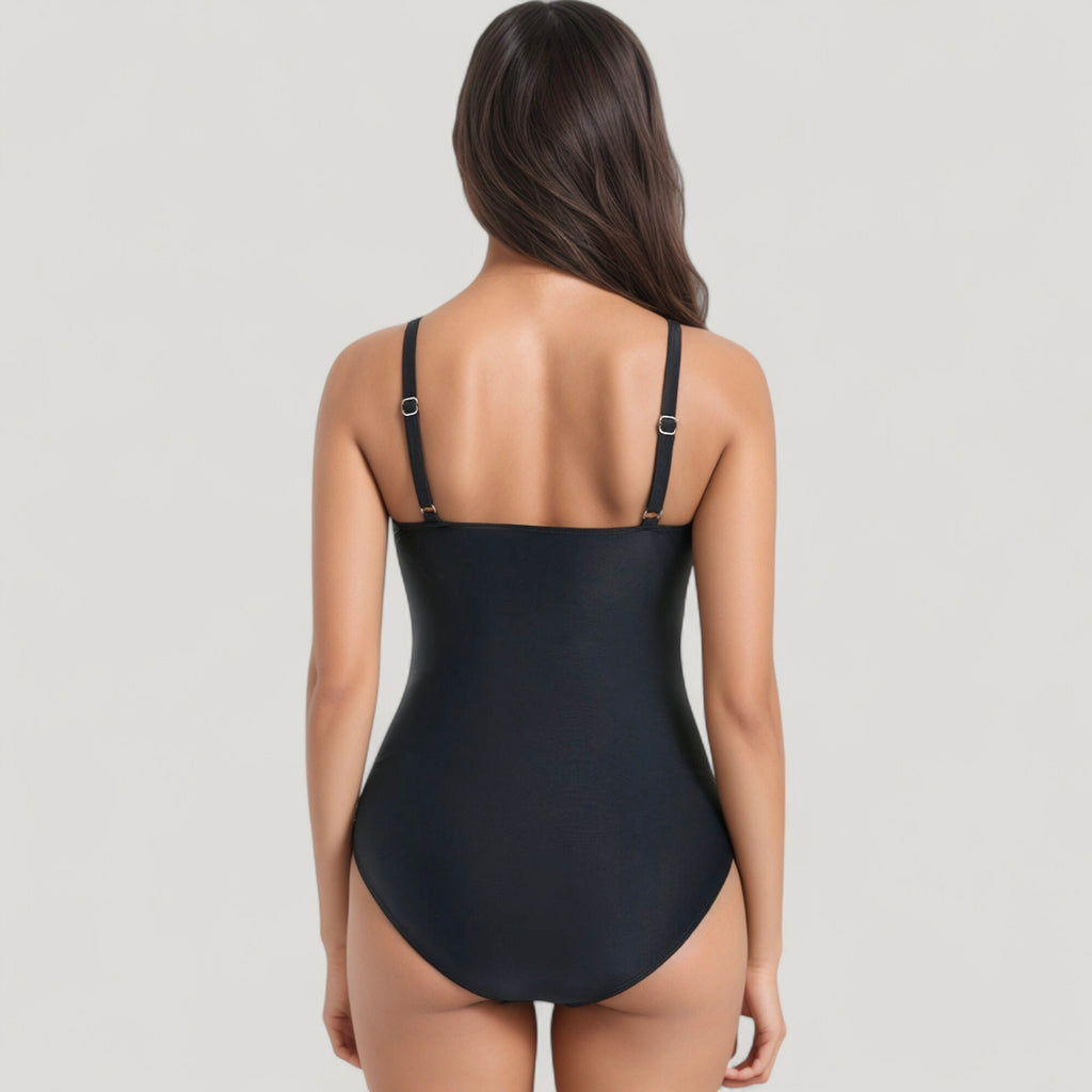 Anna-Kaci Swim Women's V-Neck One Piece Swimsuit with Front Tie Detail and Subtle Ruching