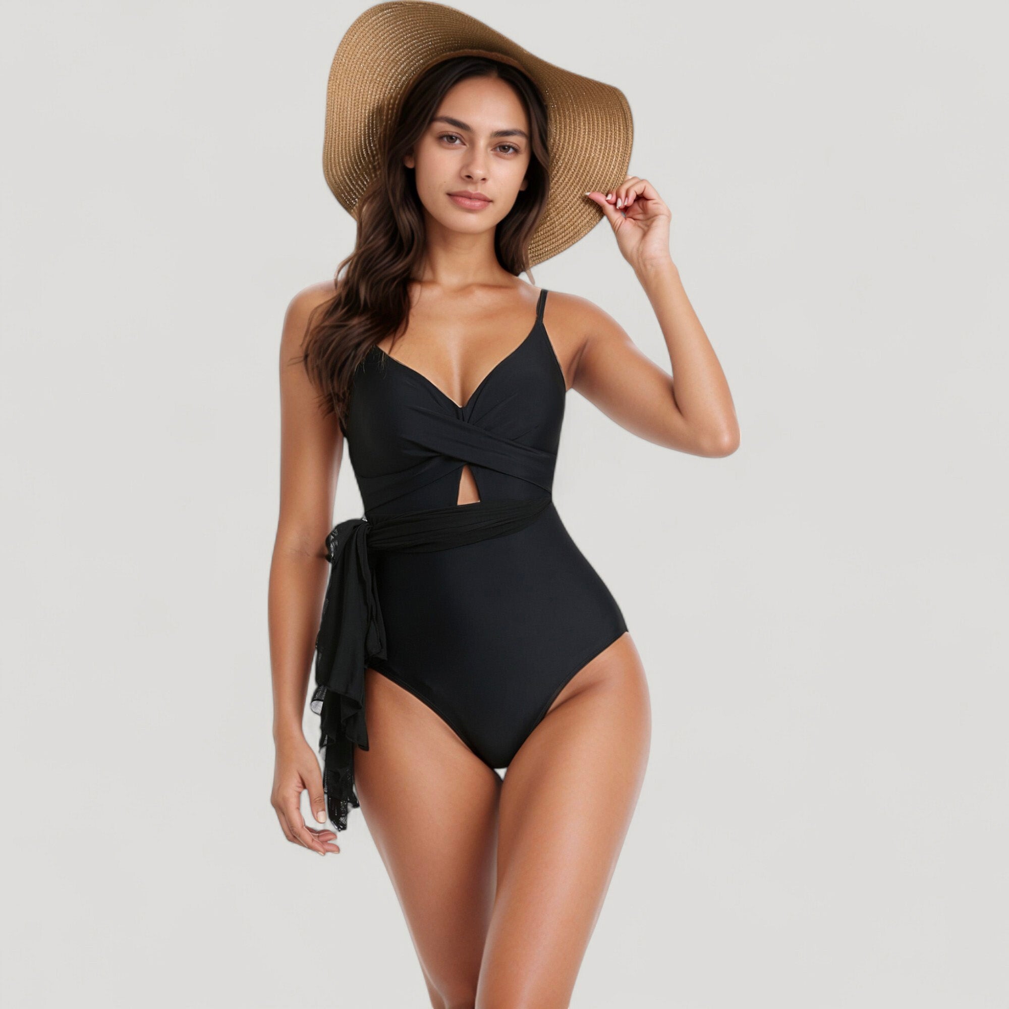 Anna-Kaci Swim Women's One Piece Swim Dress with Twist Front Bodice and Sheer Mesh Skirt Overlay