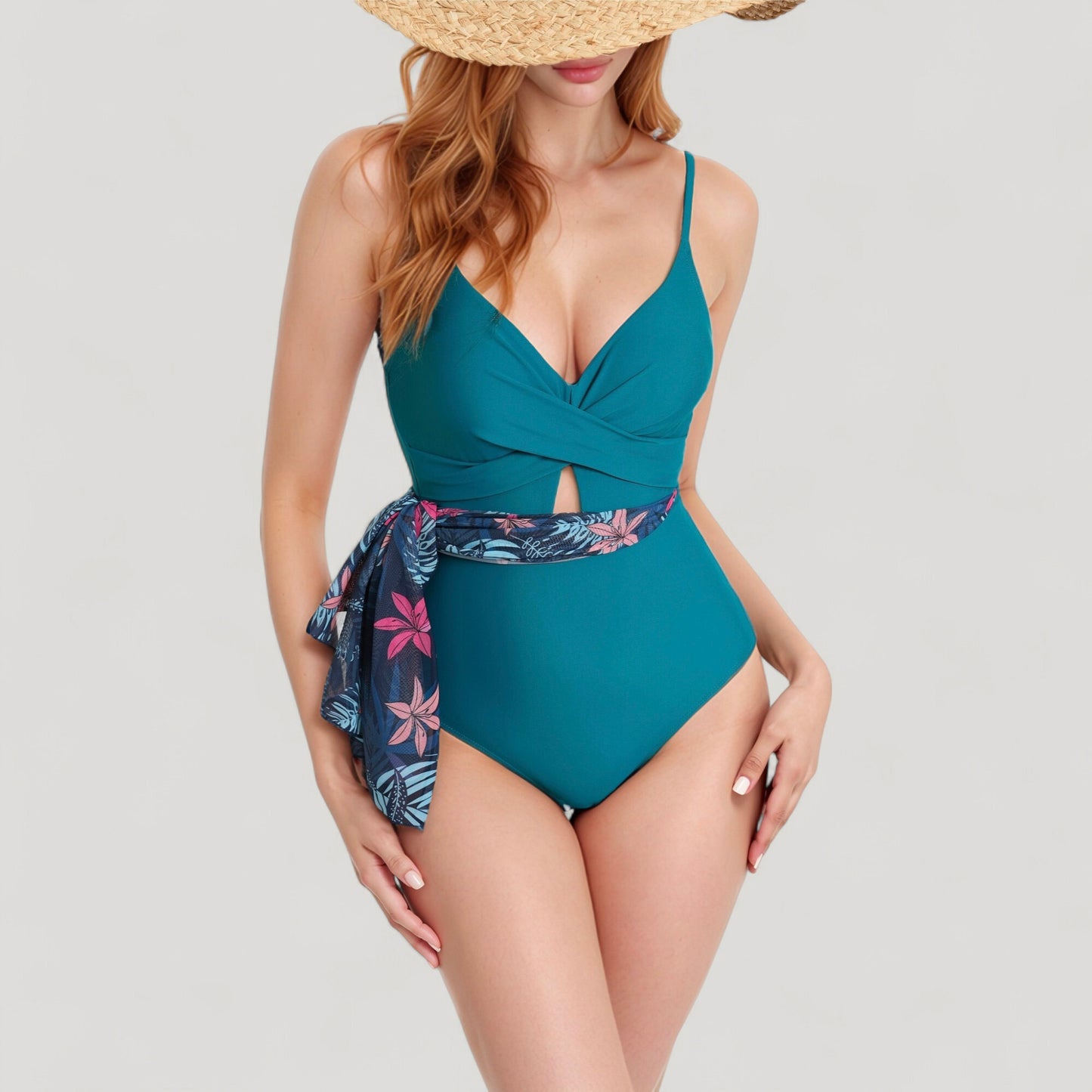 Anna-Kaci Swim Women's One Piece Swim Dress with Twist Front Bodice and Sheer Mesh Skirt Overlay