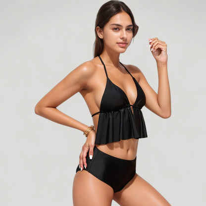 Anna-Kaci Swim Women's Halter Bikini Set with Ruffle Tank Style Top and High Waist Bottoms