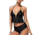 Anna-Kaci Swim Women's Halter Bikini Set with Ruffle Tank Style Top and High Waist Bottoms