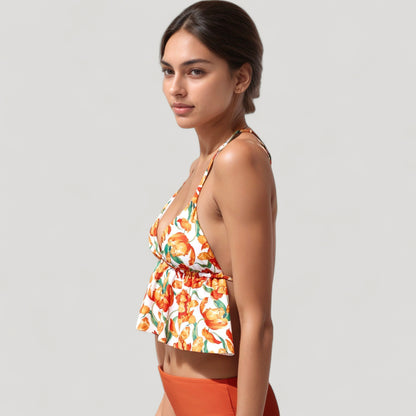 Anna-Kaci Swim Women's Halter Bikini Set with Ruffle Tank Style Top and High Waist Bottoms