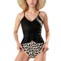Anna-Kaci Swim Women's Ruched Tankini Top with Adjustable Drawstring and Leopard High Waist Bottoms for a Chic and Confident Swim Look