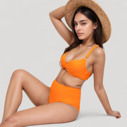 Anna-Kaci Swim Women's Twist Front Bikini Set with High Waist Bottoms and Adjustable Straps for a Flattering and Supportive Fit