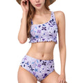 Anna-Kaci Swim Women's Floral Print Ruffle Trim Bikini Set with Scoop Neck Crop Top and High Waist Bottom